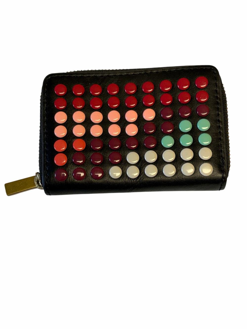 Fossil Black Leather Studded Zip Around Wallet Coin Purse Multicolor